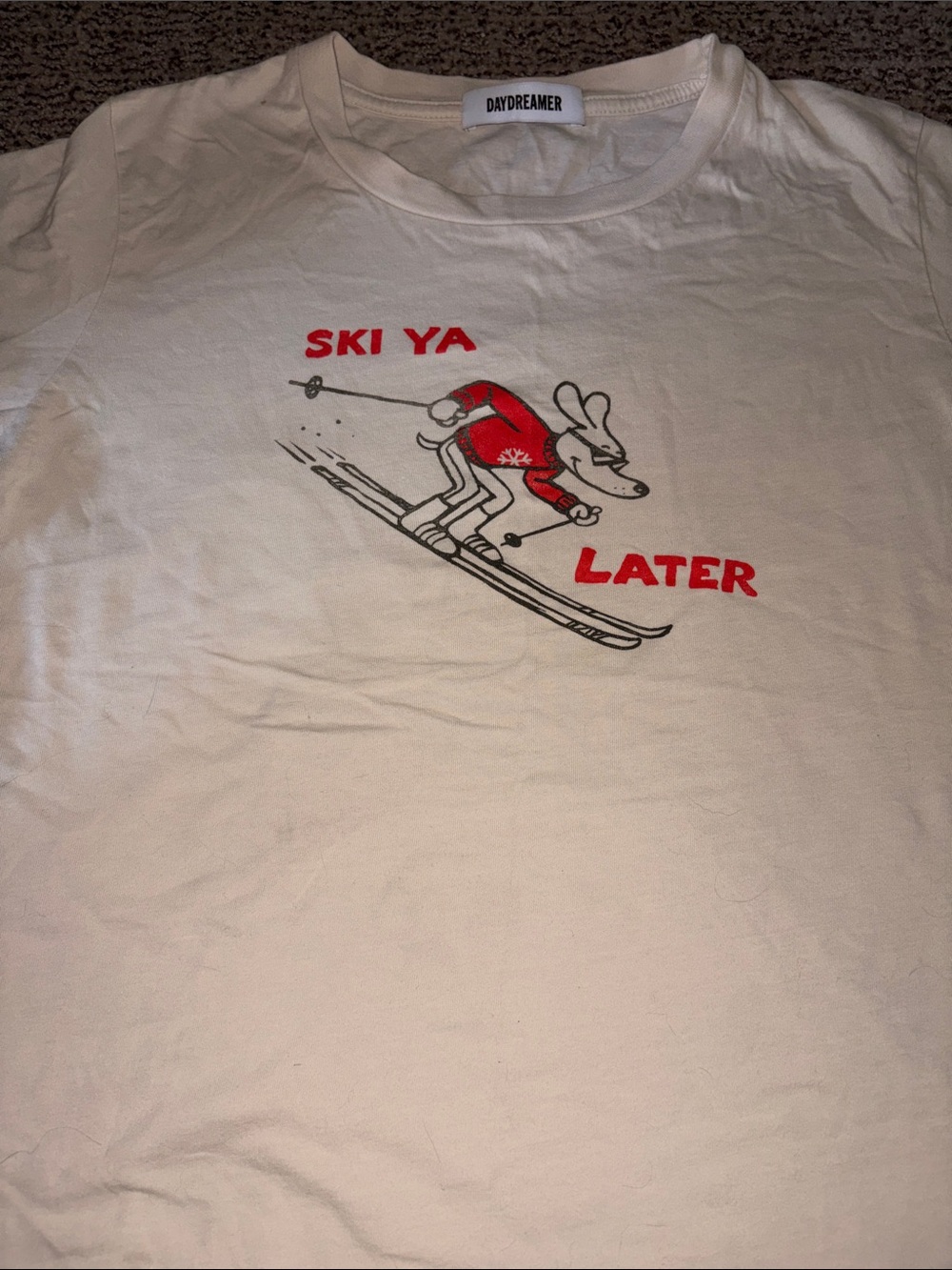Daydreamer White Graphic 'Ski Ya Later' Tee with Red Accents